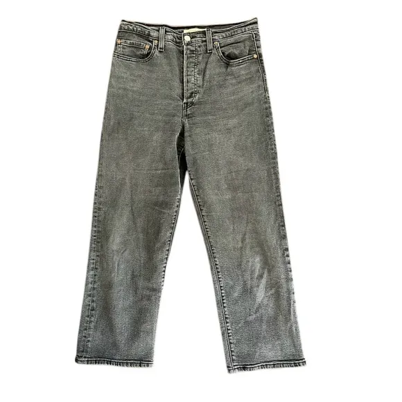 LEVI’S Denim Ribcage Straight Ankle Jeans Faded Black Wash High Rise Size 30