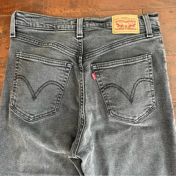 LEVI’S Denim Ribcage Straight Ankle Jeans Faded Black Wash High Rise Size 30