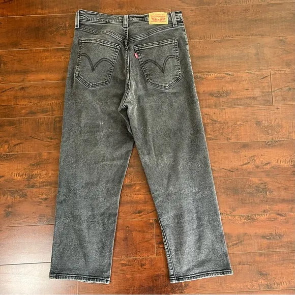 LEVI’S Denim Ribcage Straight Ankle Jeans Faded Black Wash High Rise Size 30