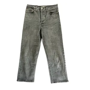 LEVI’S Denim Ribcage Straight Ankle Jeans Faded Black Wash High Rise Size 30