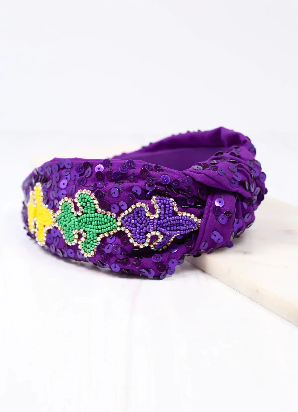 Life Of The Mardi Sequin Seed Bead Beaded Headband Purple