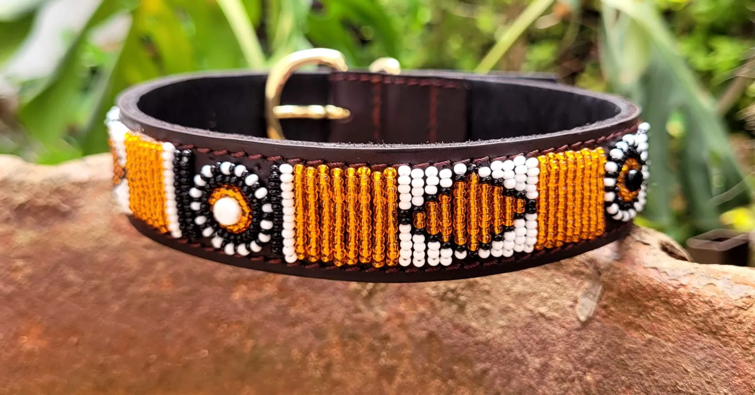 Maasai Beaded Leather Dog Collar Orange