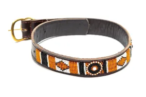 Maasai Beaded Leather Dog Collar Orange