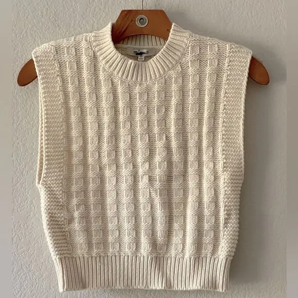 Madewell NWT Checkered Stitch Wedge Sweater Vest Size XS in Antique Cream