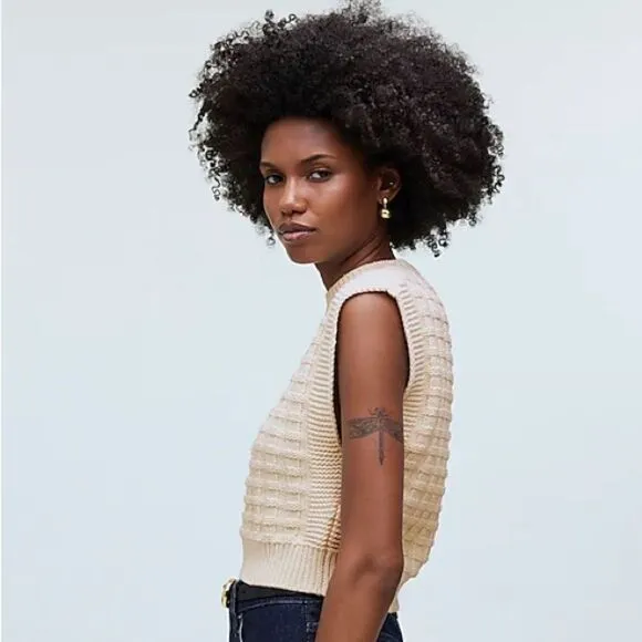Madewell NWT Checkered Stitch Wedge Sweater Vest Size XS in Antique Cream