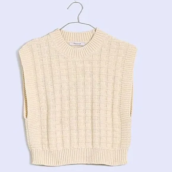Madewell NWT Checkered Stitch Wedge Sweater Vest Size XS in Antique Cream