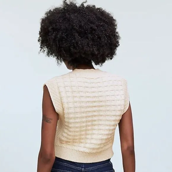 Madewell NWT Checkered Stitch Wedge Sweater Vest Size XS in Antique Cream