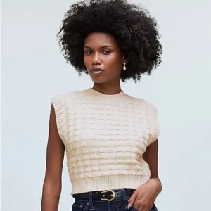 Madewell NWT Checkered Stitch Wedge Sweater Vest Size XS in Antique Cream