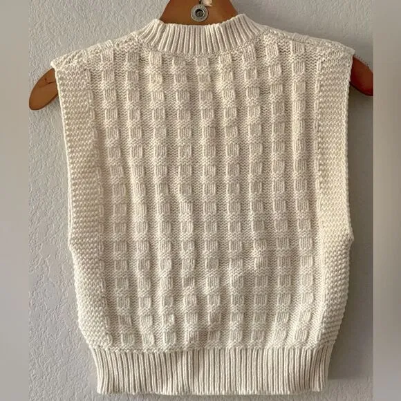 Madewell NWT Checkered Stitch Wedge Sweater Vest Size XS in Antique Cream