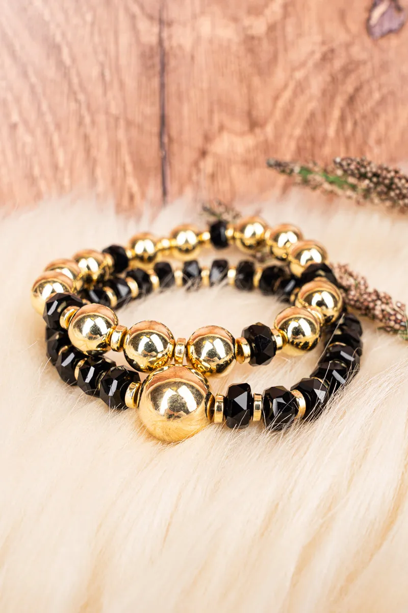 Makaila Black Goldtone Bead Bracelet Set