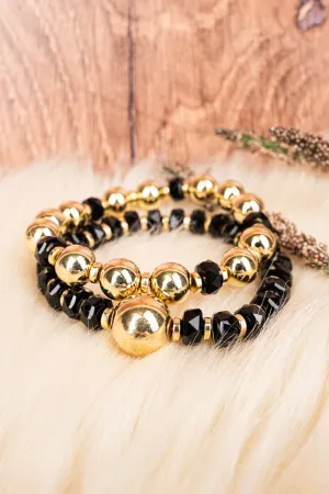 Makaila Black Goldtone Bead Bracelet Set