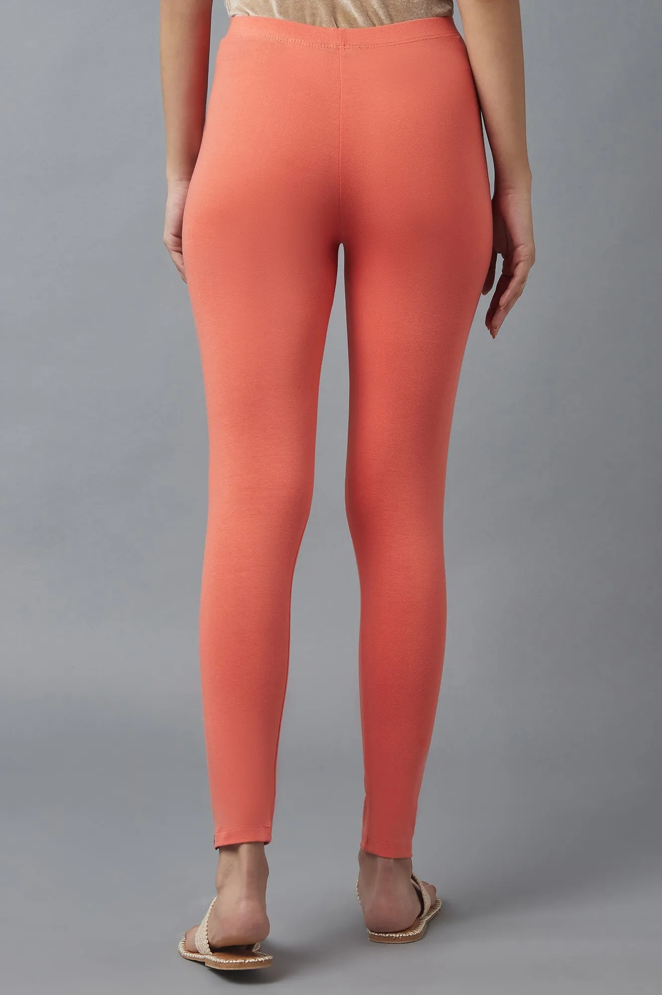 Mandarin Red Cotton Lycra Cropped Tights