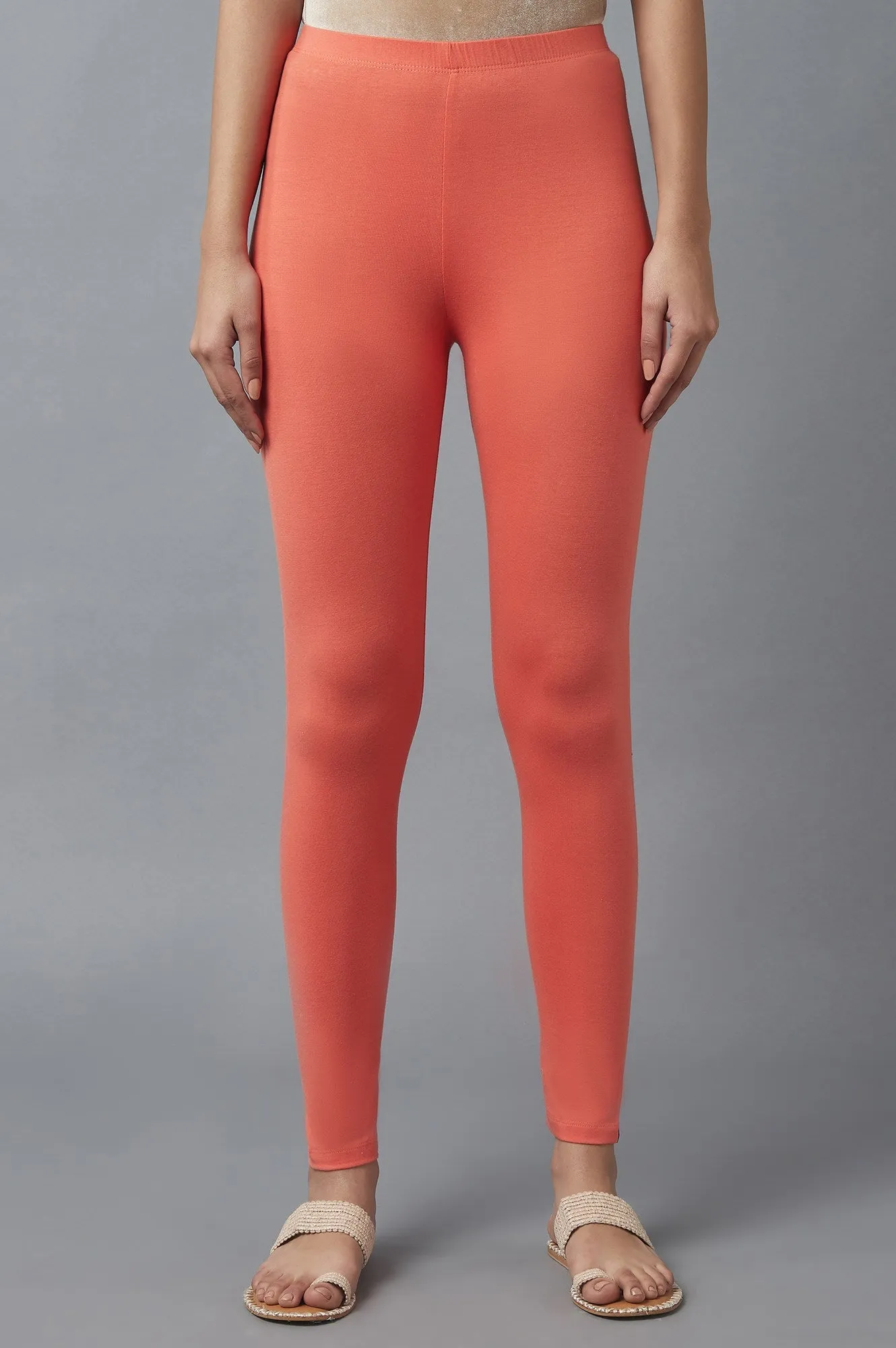 Mandarin Red Cotton Lycra Cropped Tights