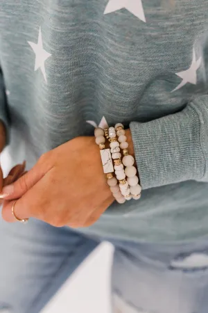 Marble Beaded Bracelet Set- Ivory & Gold