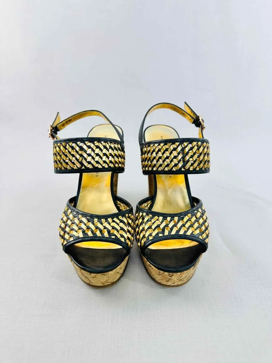 MARC BY MARC JACOBS Cork Gold & Black Woven Wedges 39