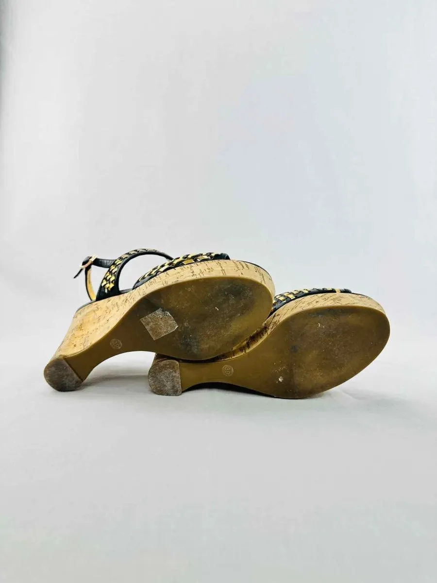 MARC BY MARC JACOBS Cork Gold & Black Woven Wedges 39