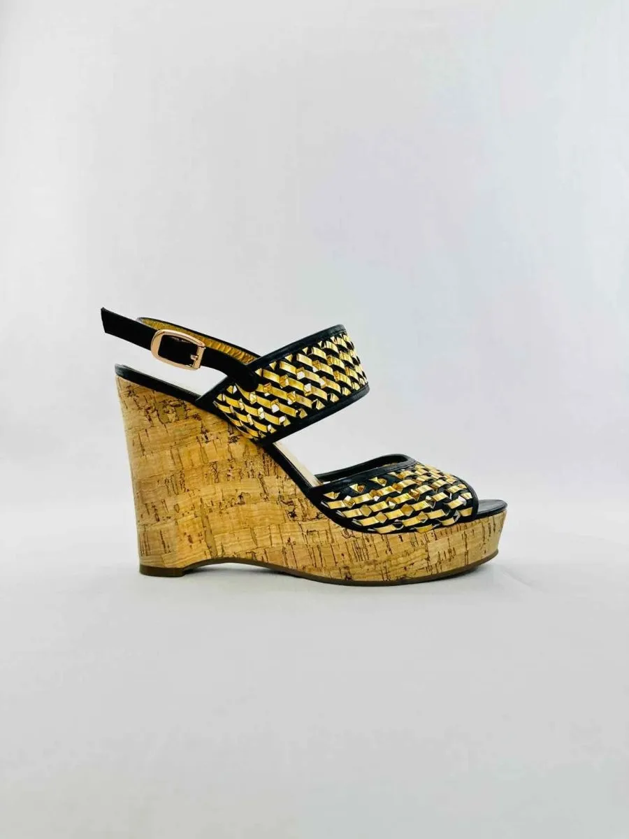 MARC BY MARC JACOBS Cork Gold & Black Woven Wedges 39