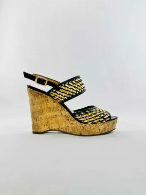 MARC BY MARC JACOBS Cork Gold & Black Woven Wedges 39