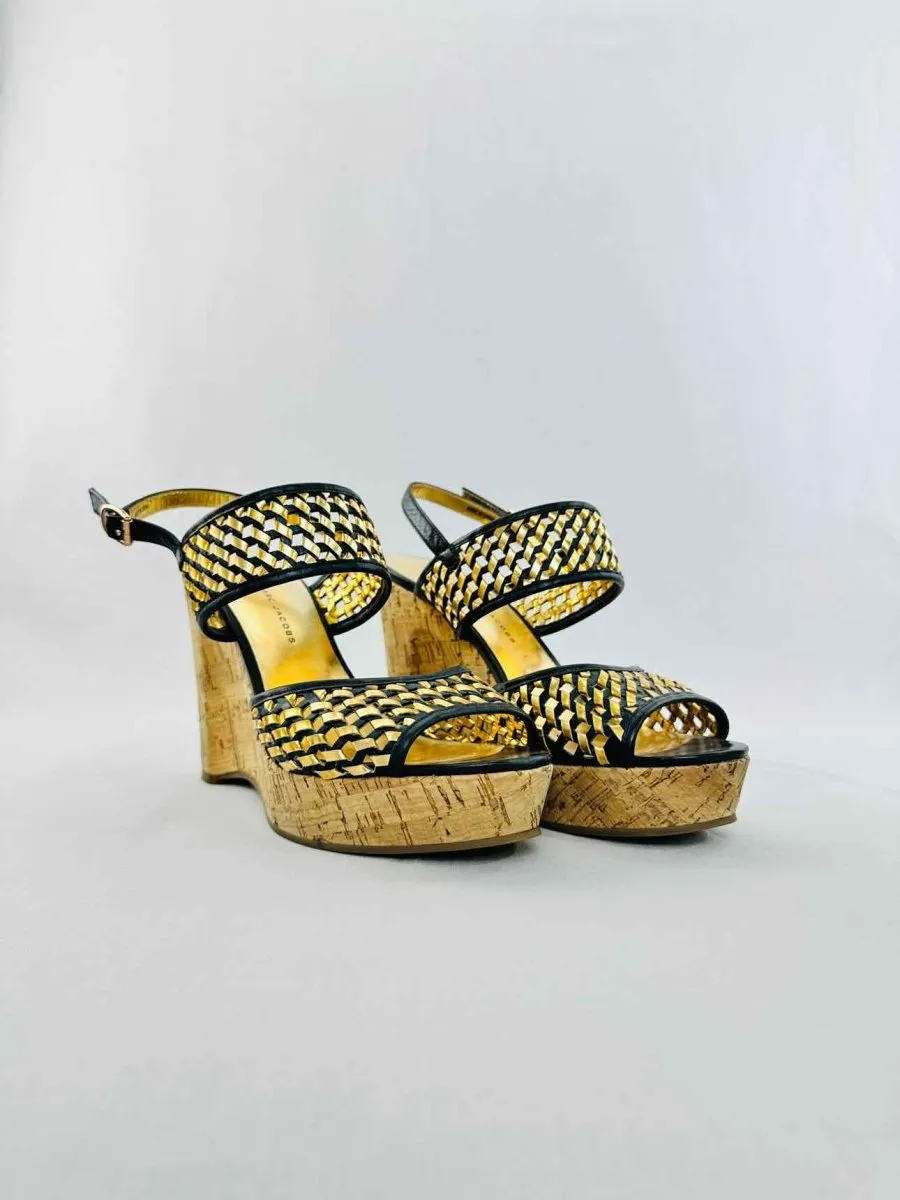 MARC BY MARC JACOBS Cork Gold & Black Woven Wedges 39
