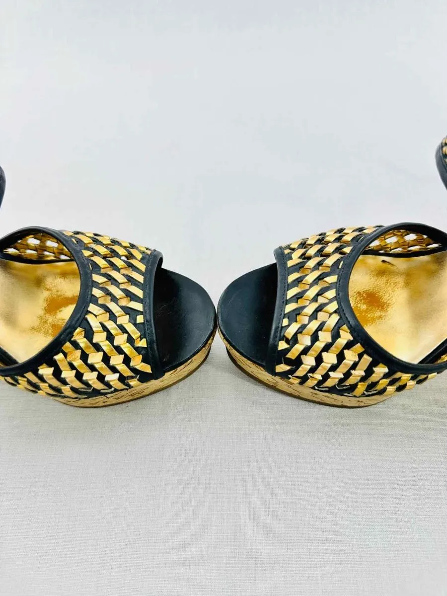 MARC BY MARC JACOBS Cork Gold & Black Woven Wedges 39