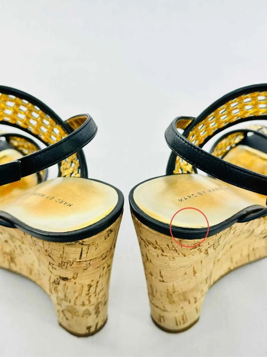 MARC BY MARC JACOBS Cork Gold & Black Woven Wedges 39