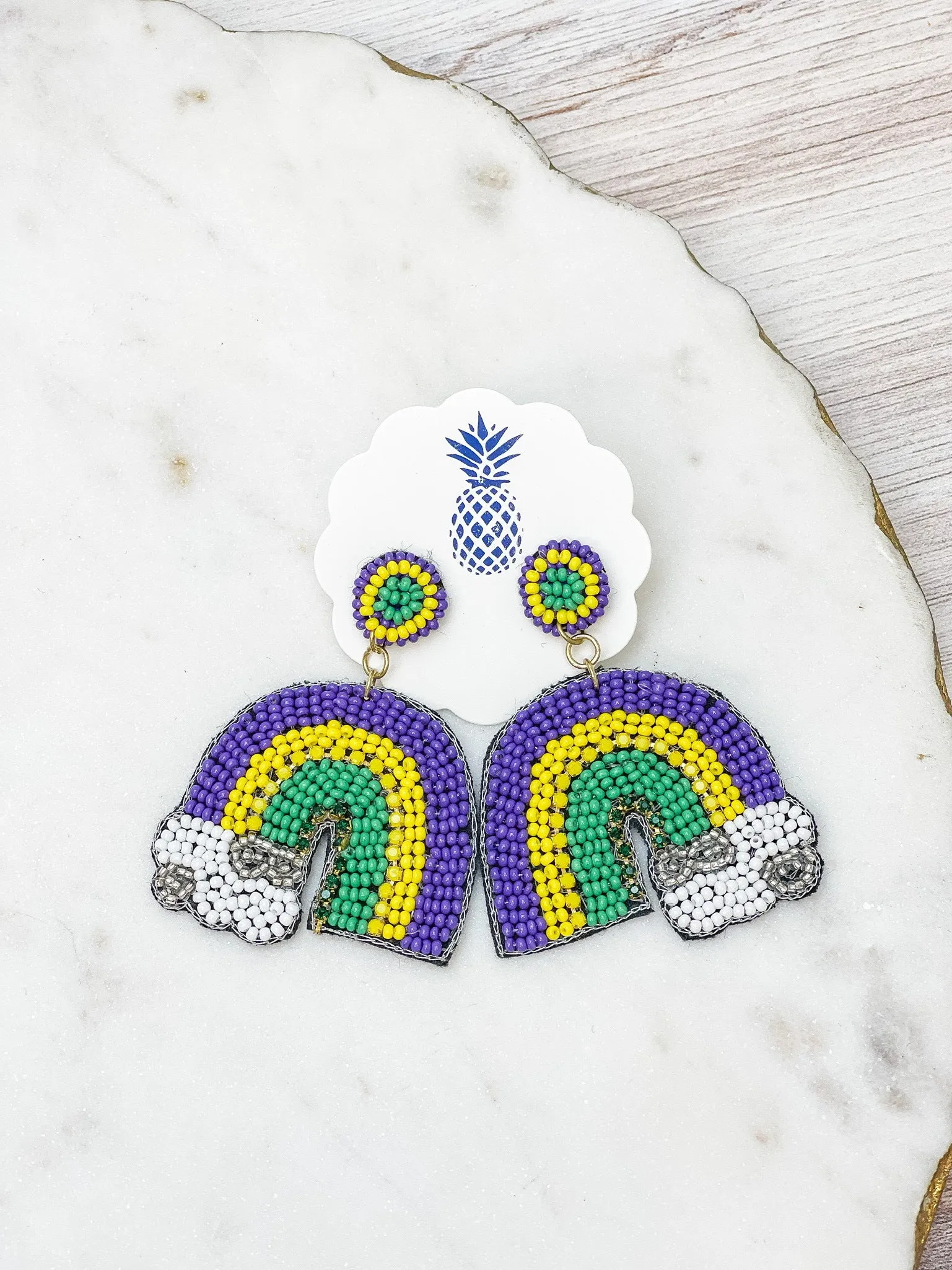Mardi Gras Rainbow Beaded Statement Earrings