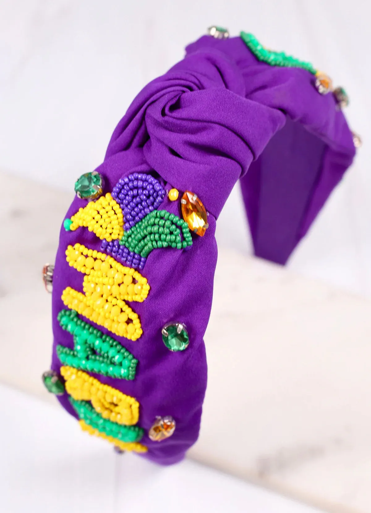Mardi Gras Seed Bead Beaded Headband Purple