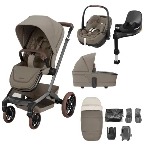 Maxi Cosi FAME 10 Piece Premium Bundle - Twillic Truffle (with Brown Wheels)