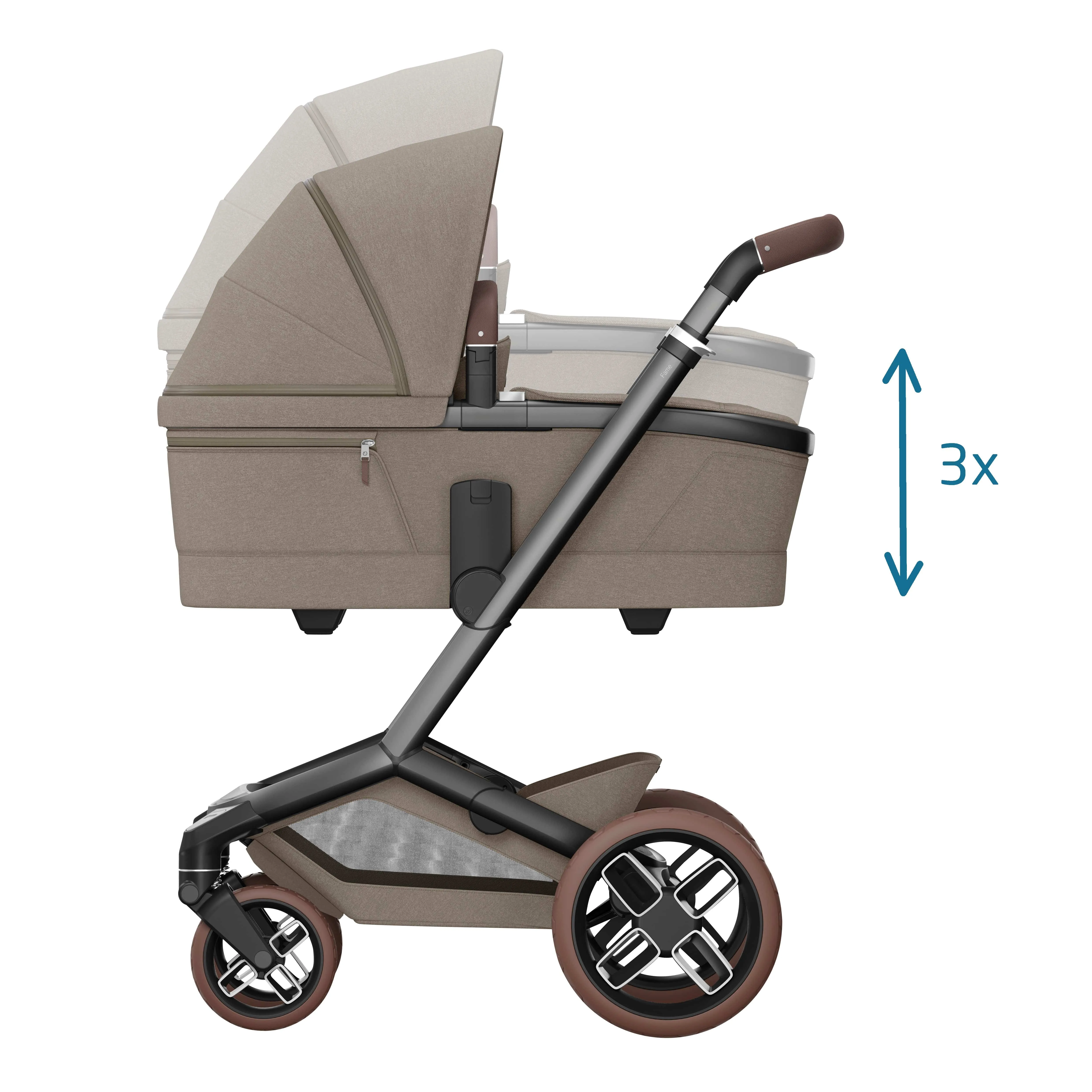 Maxi Cosi FAME Pushchair & Carrycot - Twillic Truffle (with Brown Wheels)
