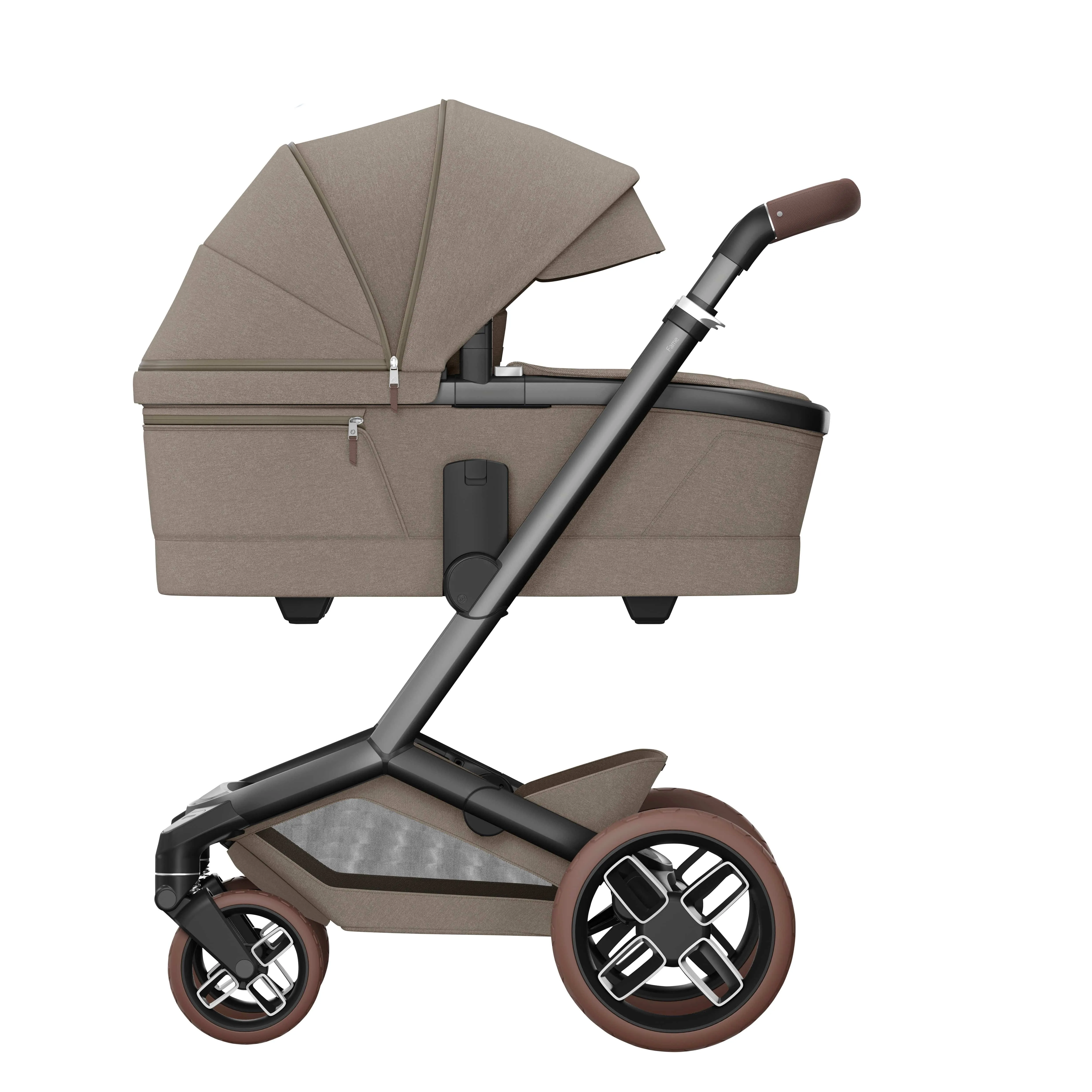 Maxi Cosi FAME Pushchair & Carrycot - Twillic Truffle (with Brown Wheels)