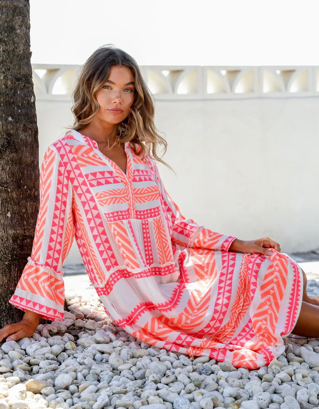Mediterranean Midi Dress - Pink/Orange