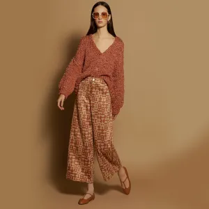 Meisie - Neoprene Cropped Trousers Caramel