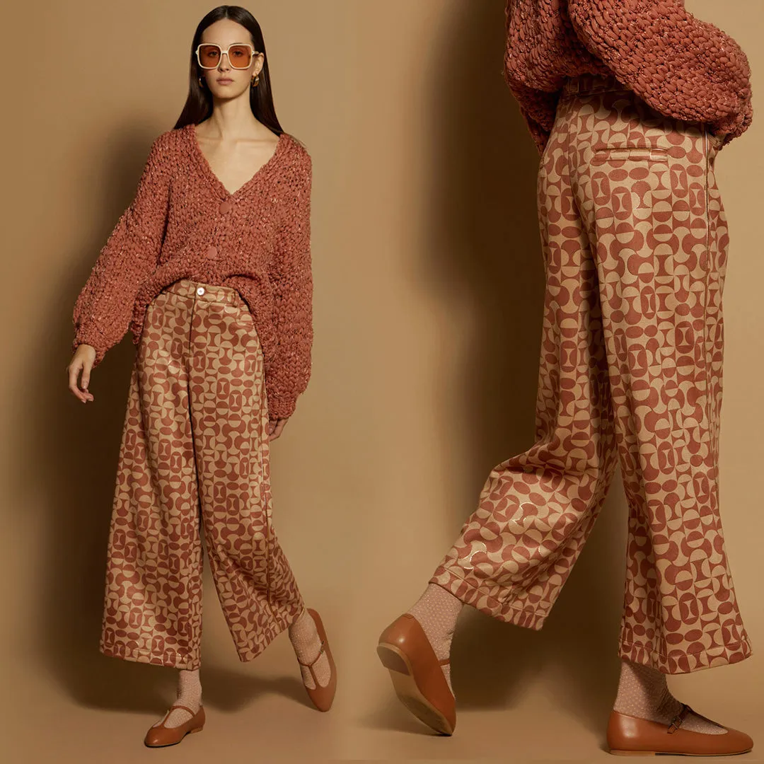 Meisie - Neoprene Cropped Trousers Caramel