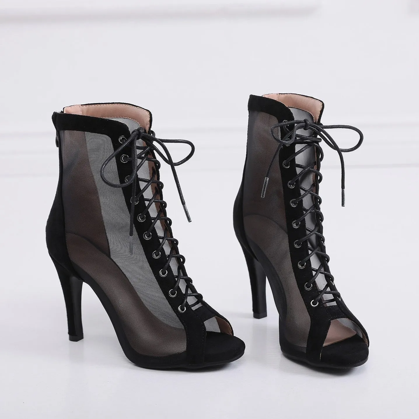 Mesh Lace Up Hollow Out Ankle Boots