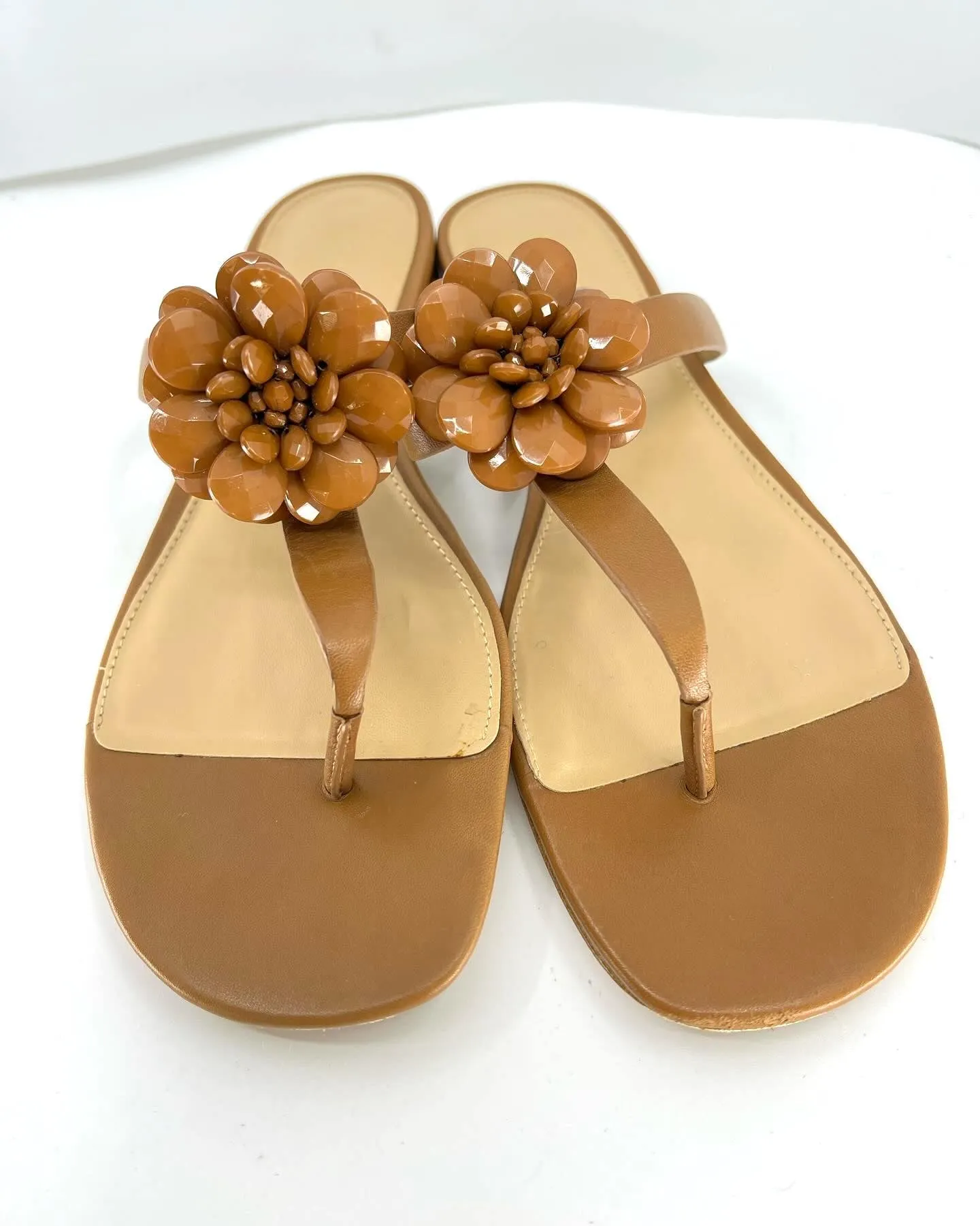 MICHAEL KORS DALIA LEATHER BEADED FLOWER SANDALS