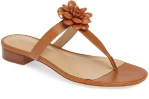 MICHAEL KORS DALIA LEATHER BEADED FLOWER SANDALS