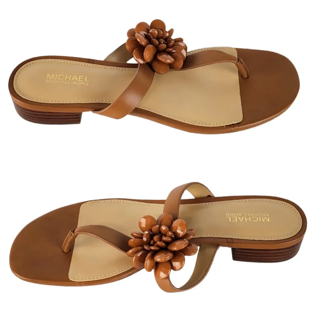 MICHAEL KORS DALIA LEATHER BEADED FLOWER SANDALS
