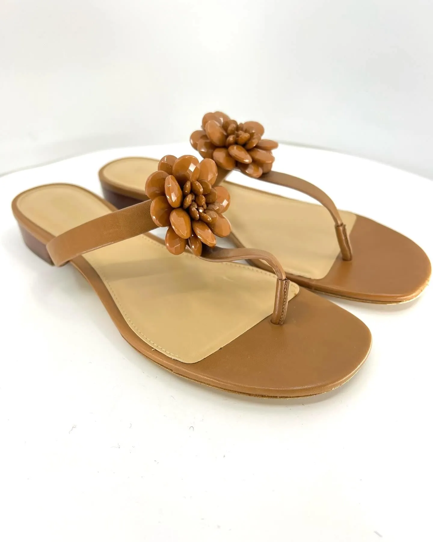 MICHAEL KORS DALIA LEATHER BEADED FLOWER SANDALS