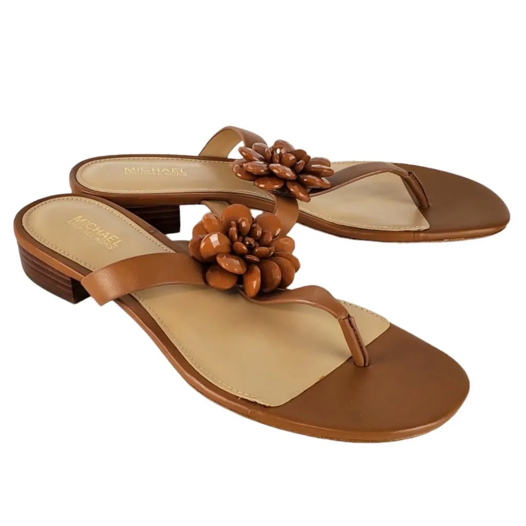 MICHAEL KORS DALIA LEATHER BEADED FLOWER SANDALS