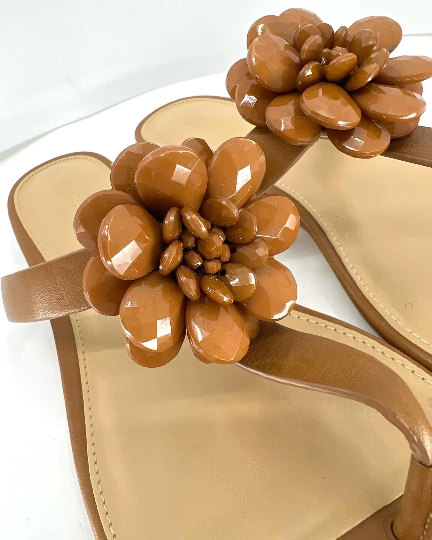 MICHAEL KORS DALIA LEATHER BEADED FLOWER SANDALS