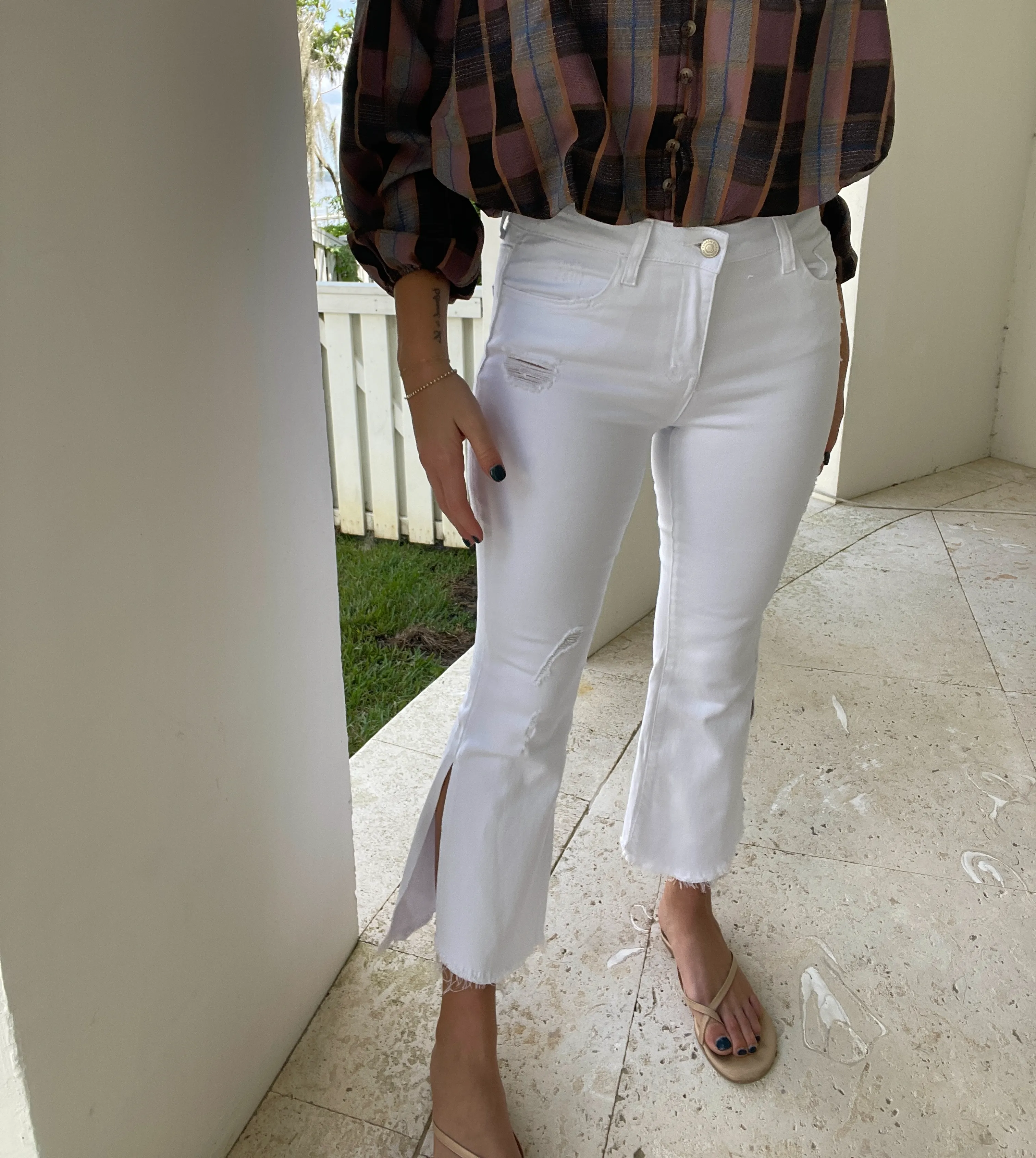 Mid Rise Cropped Kick Flare Denim