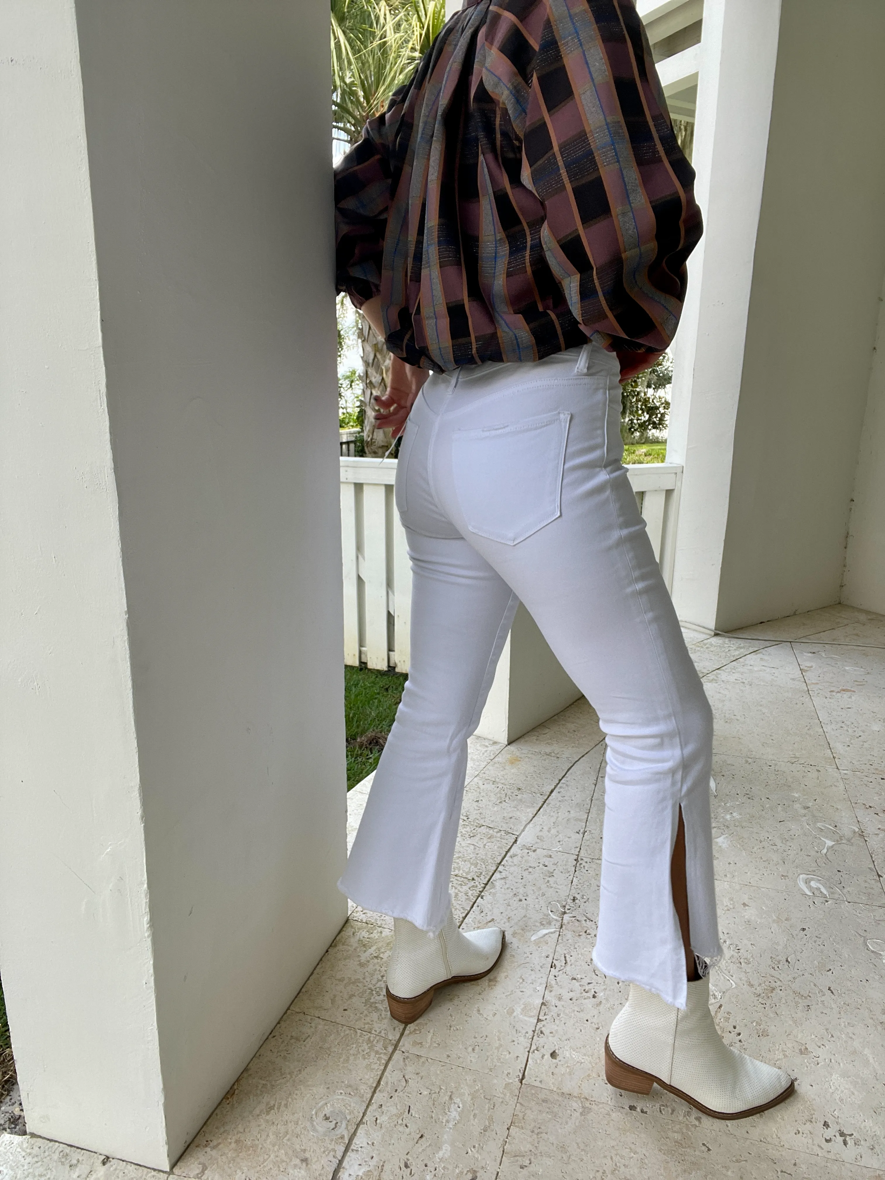 Mid Rise Cropped Kick Flare Denim