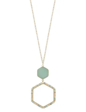 Mint & gold necklace with beaded pendant