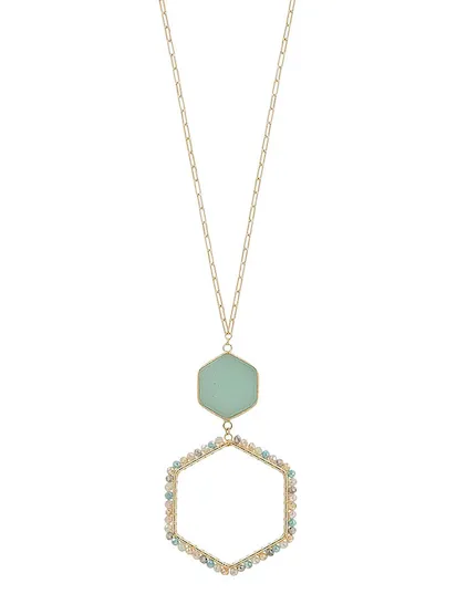 Mint & gold necklace with beaded pendant