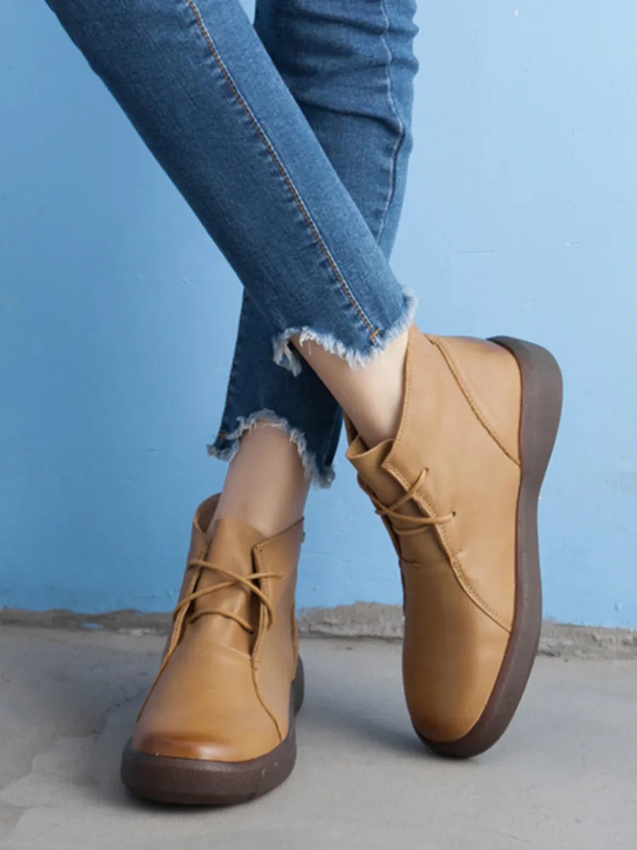 Modern Lace-Up Leather Ankle Boots - Tan
