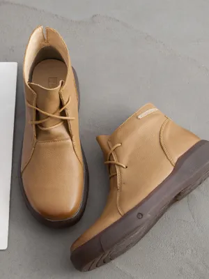 Modern Lace-Up Leather Ankle Boots - Tan
