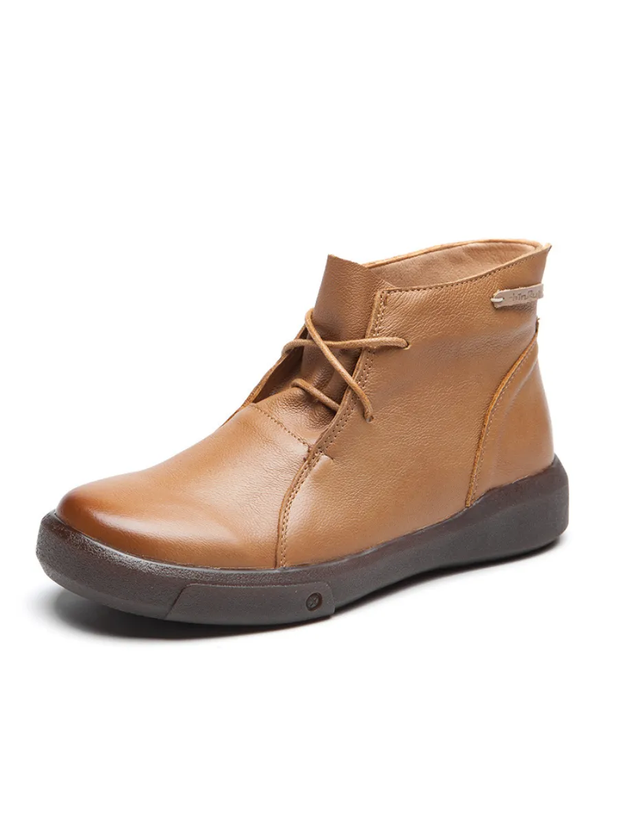 Modern Lace-Up Leather Ankle Boots - Tan