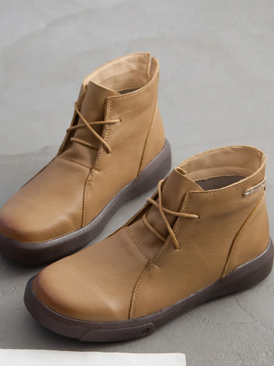 Modern Lace-Up Leather Ankle Boots - Tan