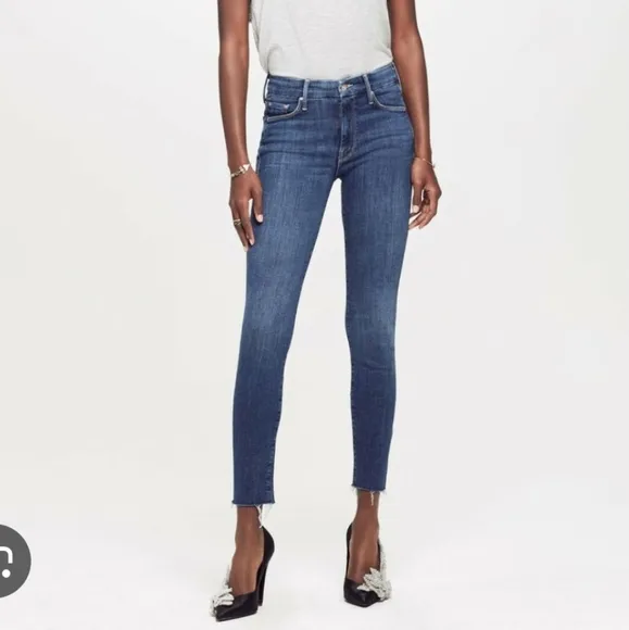 Mother Medium Wash Looker Ankle Fray Girl Crush Skinny Jeans