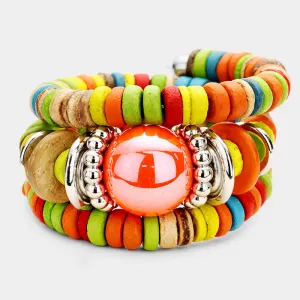 Multi-Color Resin Ball Wood Beaded Adjustable Fun Fashion Bracelet |  442812